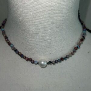 NWT Iris & lily necklaces, freshwater pearl, sterling silver & genuine gem stone